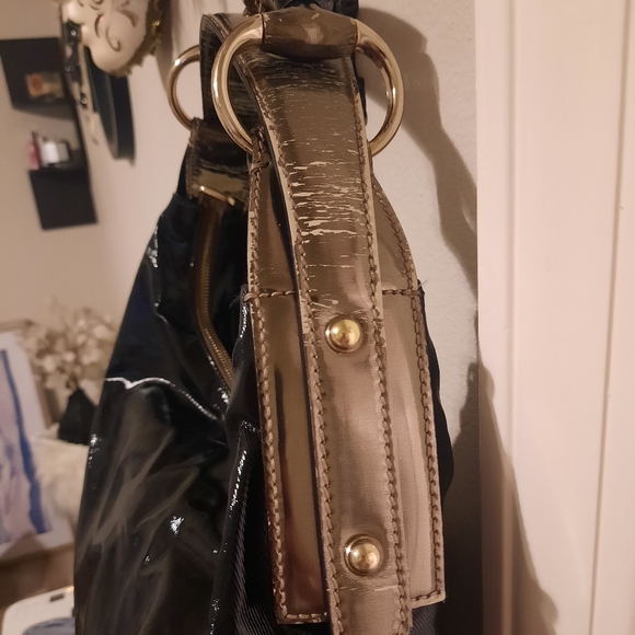 AUTH GUCCI BLACK PATENT LEATHER MEDIUM HORSEBIT HOBO HANDBAG EUC - Picture 5 of 16